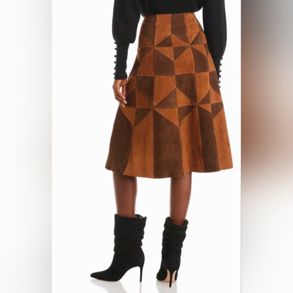 Kobi Halperin Suede Patchwork Midi A Line Skirt